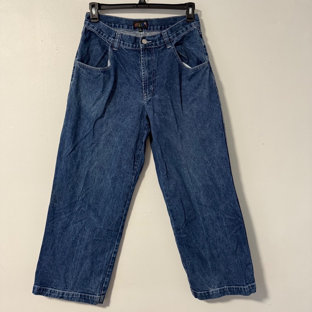 VTG dELiA*s Wide Leg Jeans Blue Medium Wash High Rise Skater Baggy Size L 90s